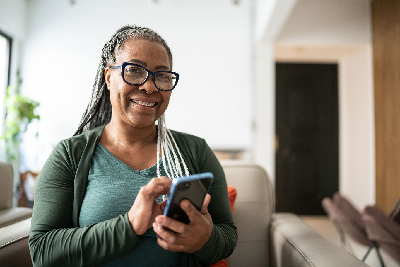 woman getting service on her phone